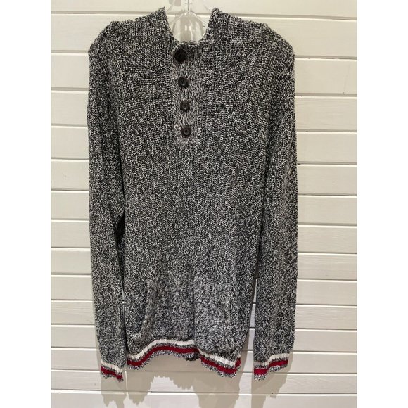 Cabin fever sweater Knit Button Hoodie Black & White red XL - Picture 1 of 10